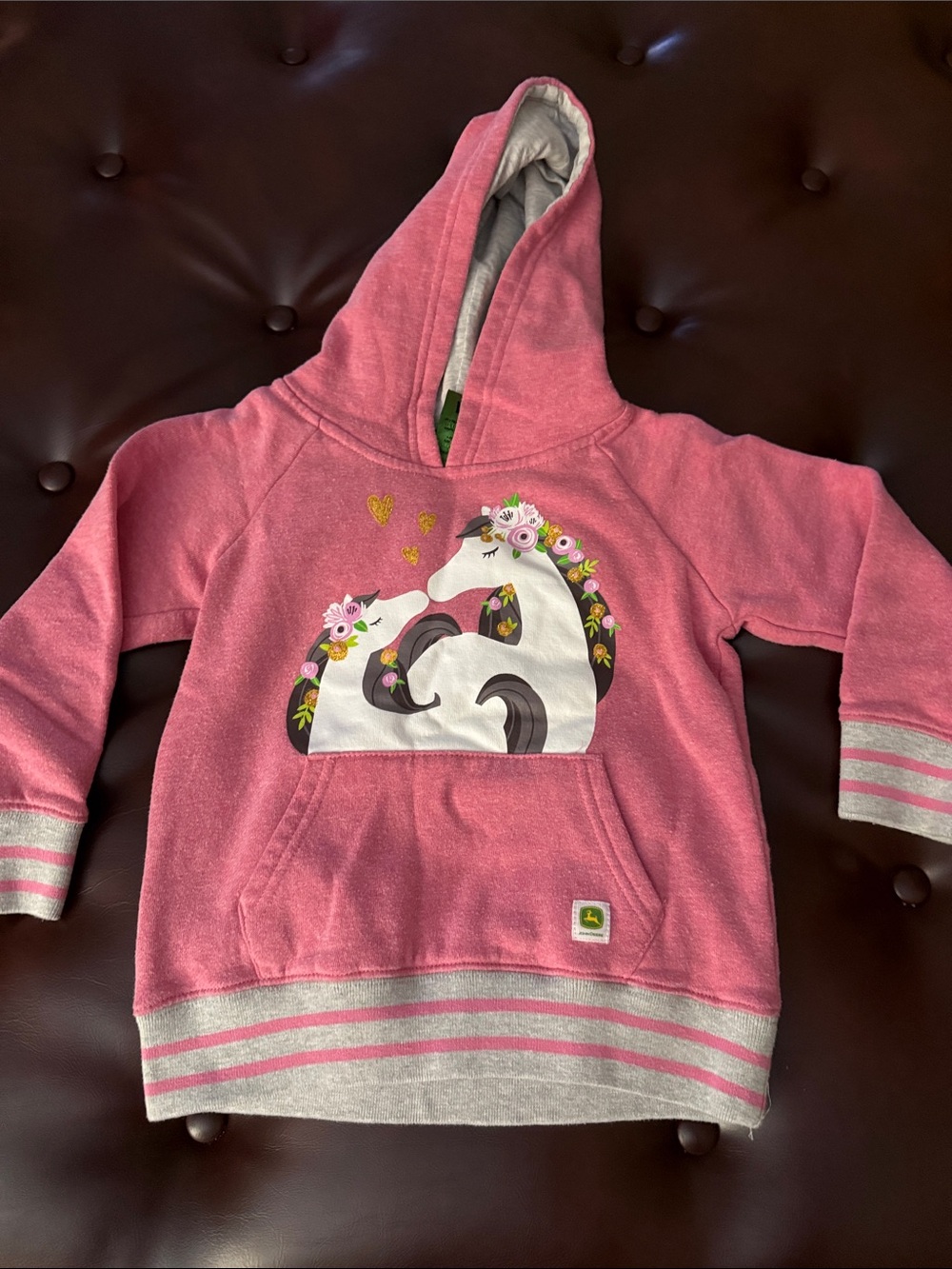 John Deere Pink Hooded Sweatshirt with Floral Unicorn